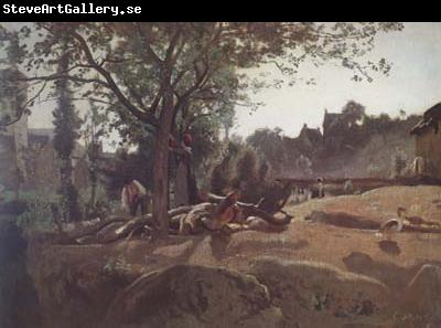 Jean Baptiste Camille  Corot Paysans sous les arbres au soleil levant (mk11)
